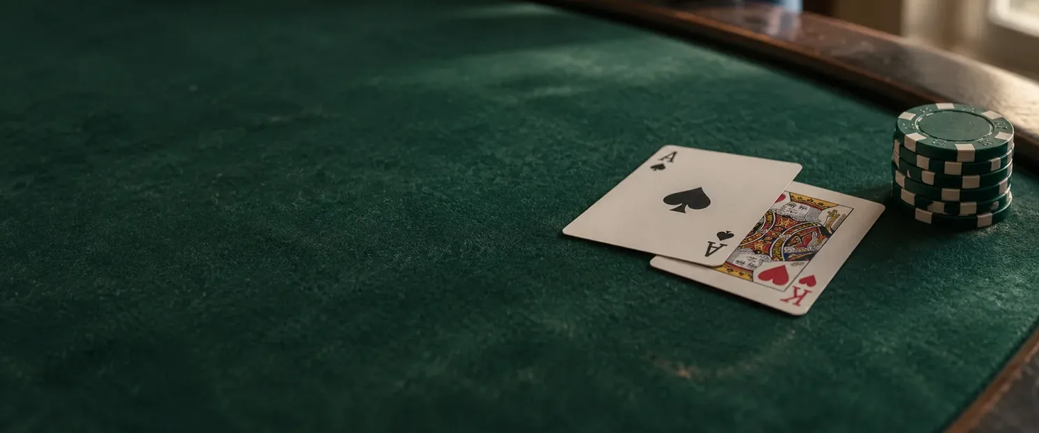 Blackjack table with cards and chips